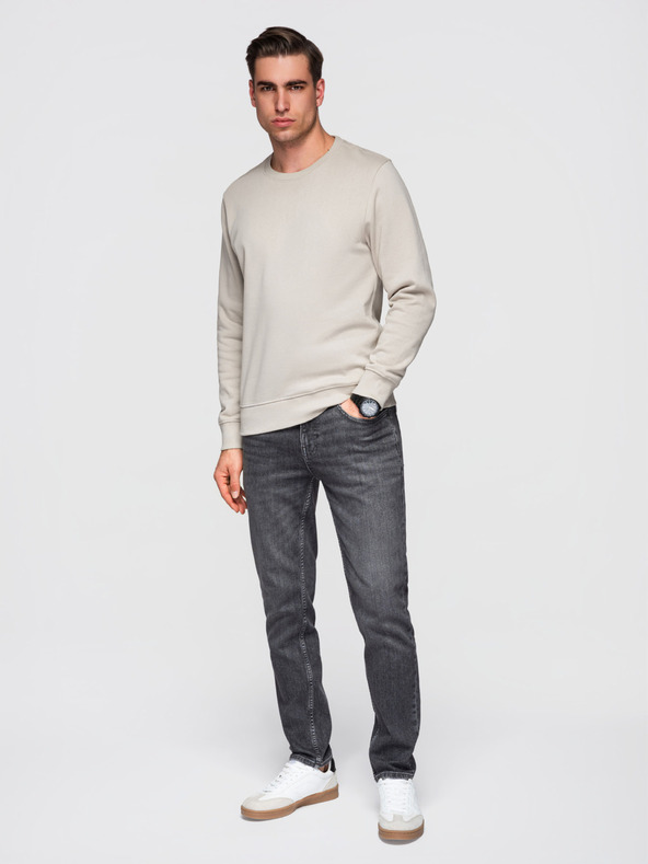 Ombre Clothing Pánska mikina BASIC s okrúhlym výstrihom - svetlo béžová Ombre Clothing