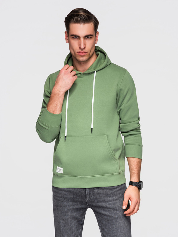 Ombre Clothing Pánska bavlnená mikina BASIC klokanka s kapucňou - zelená Ombre Clothing