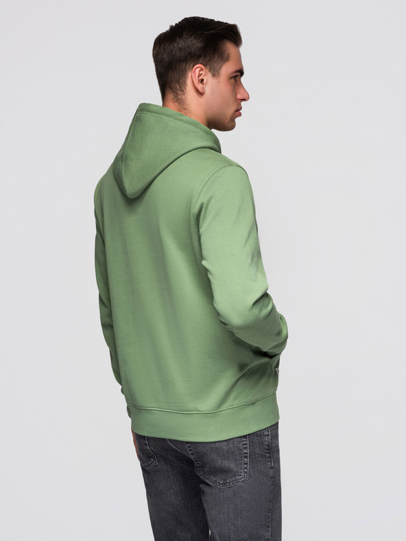 Ombre Clothing Pánska bavlnená mikina BASIC klokanka s kapucňou - zelená Ombre Clothing