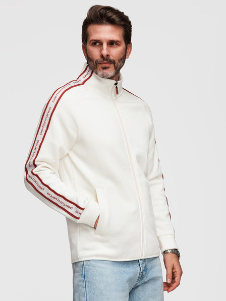 Ombre Clothing Pánska elastická mikina s kontrastným lemovaním a vysokým golierom - kremová V2 B1715 Ombre Clothing