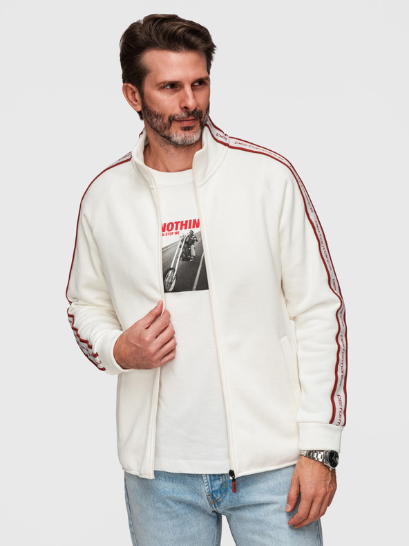 Ombre Clothing Pánska elastická mikina s kontrastným lemovaním a vysokým golierom - kremová V2 B1715 Ombre Clothing