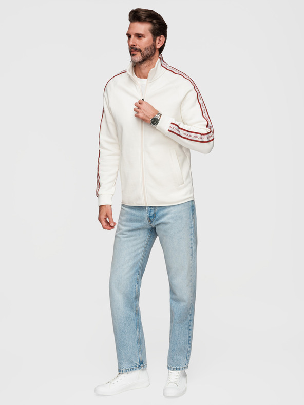 Ombre Clothing Pánska elastická mikina s kontrastným lemovaním a vysokým golierom - kremová V2 B1715 Ombre Clothing