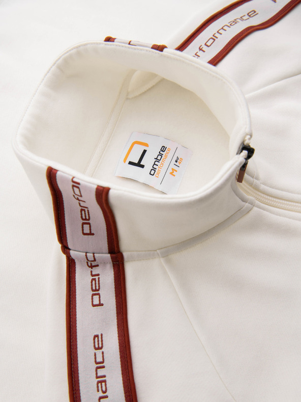 Ombre Clothing Pánska elastická mikina s kontrastným lemovaním a vysokým golierom - kremová V2 B1715 Ombre Clothing