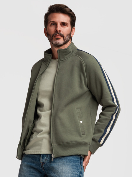 Ombre Clothing Pánska mikina s vysokým golierom a lemovaním - olivová V2 B1718 Ombre Clothing