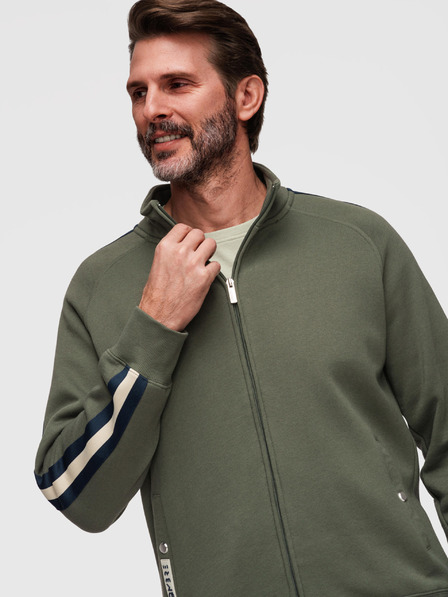 Ombre Clothing Pánska mikina s vysokým golierom a lemovaním - olivová V2 B1718 Ombre Clothing