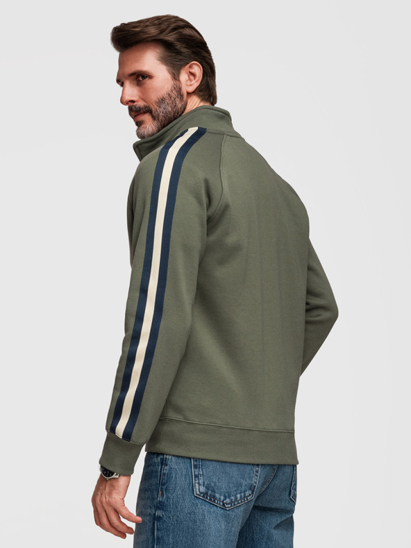 Ombre Clothing Pánska mikina s vysokým golierom a lemovaním - olivová V2 B1718 Ombre Clothing