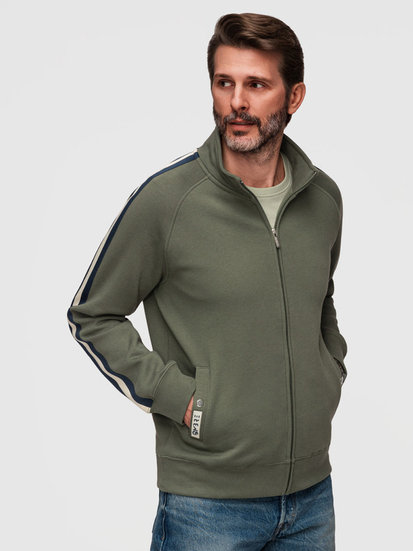 Ombre Clothing Pánska mikina s vysokým golierom a lemovaním - olivová V2 B1718 Ombre Clothing