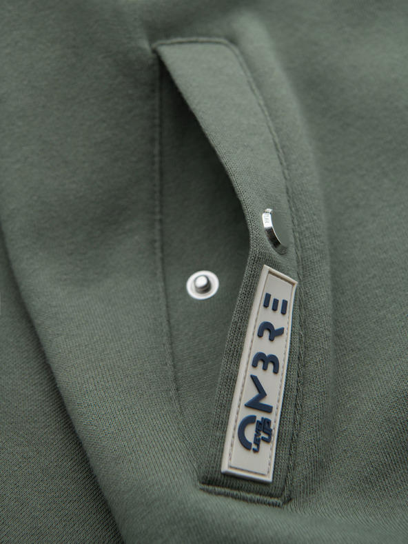 Ombre Clothing Pánska mikina s vysokým golierom a lemovaním - olivová V2 B1718 Ombre Clothing