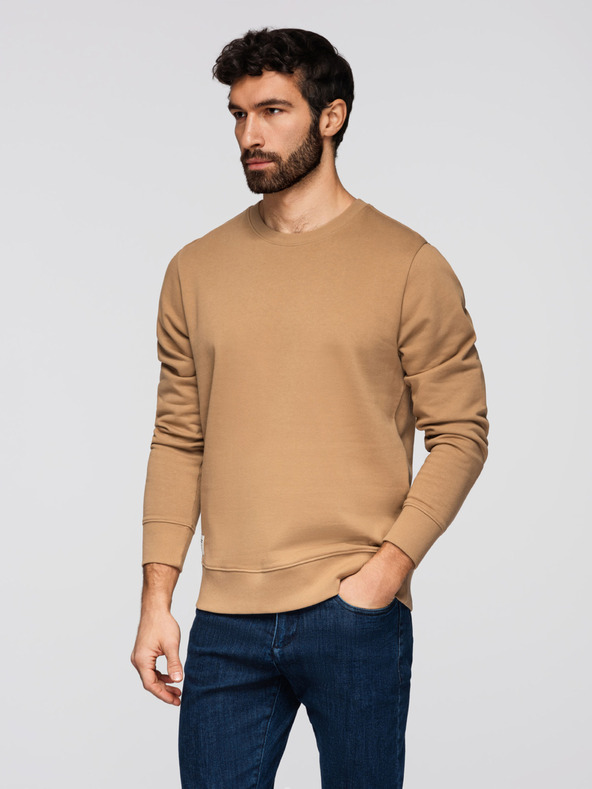 Ombre Clothing Pánska mikina BASIC s okrúhlym výstrihom - hnedá Ombre Clothing