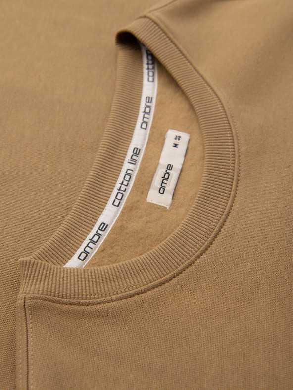 Ombre Clothing Pánska mikina BASIC s okrúhlym výstrihom - hnedá Ombre Clothing