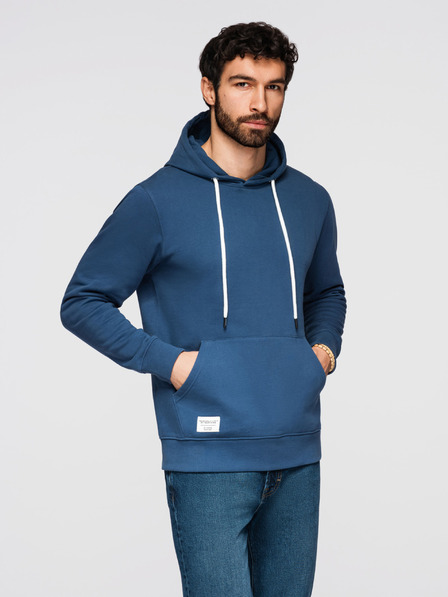 Ombre Clothing Pánska bavlnená mikina BASIC s klokankou a kapucňou - tmavo modrá Ombre Clothing