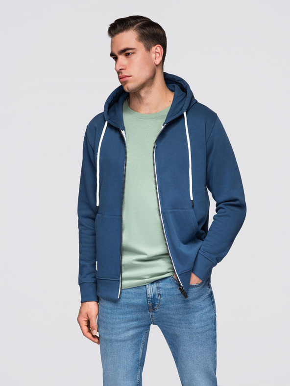 Ombre Clothing Pánska bavlnená mikina BASIC na zips s kapucňou - tmavo modrá V4 OM-SSBZ-0272 Ombre Clothing