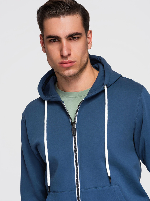 Ombre Clothing Pánska bavlnená mikina BASIC na zips s kapucňou - tmavo modrá V4 OM-SSBZ-0272 Ombre Clothing