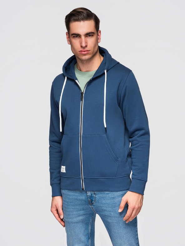 Ombre Clothing Pánska bavlnená mikina BASIC na zips s kapucňou - tmavo modrá V4 OM-SSBZ-0272 Ombre Clothing