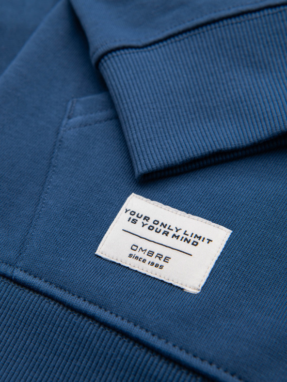 Ombre Clothing Pánska bavlnená mikina BASIC na zips s kapucňou - tmavo modrá V4 OM-SSBZ-0272 Ombre Clothing