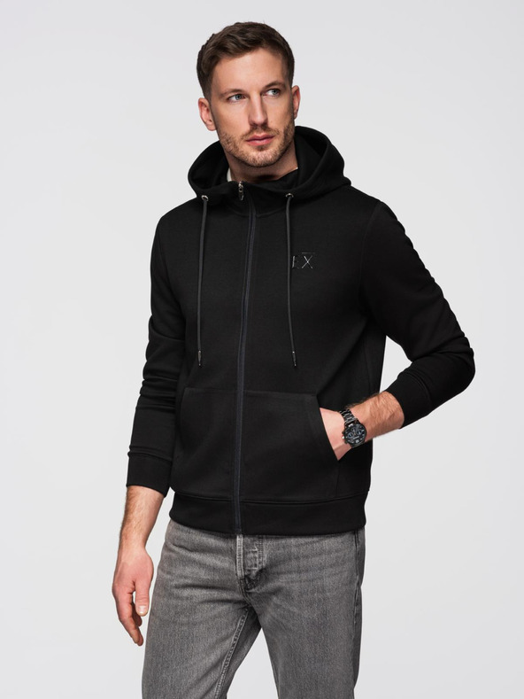 Ombre Clothing Pánska mikina s kapucňou z hladkého úpletu - čierna V1 OM-SZBC-0196 Ombre Clothing