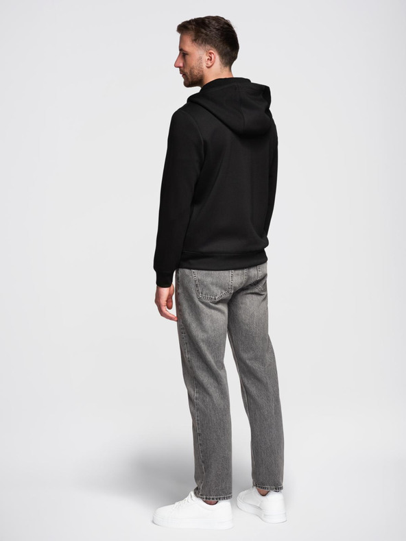 Ombre Clothing Pánska mikina s kapucňou z hladkého úpletu - čierna V1 OM-SZBC-0196 Ombre Clothing