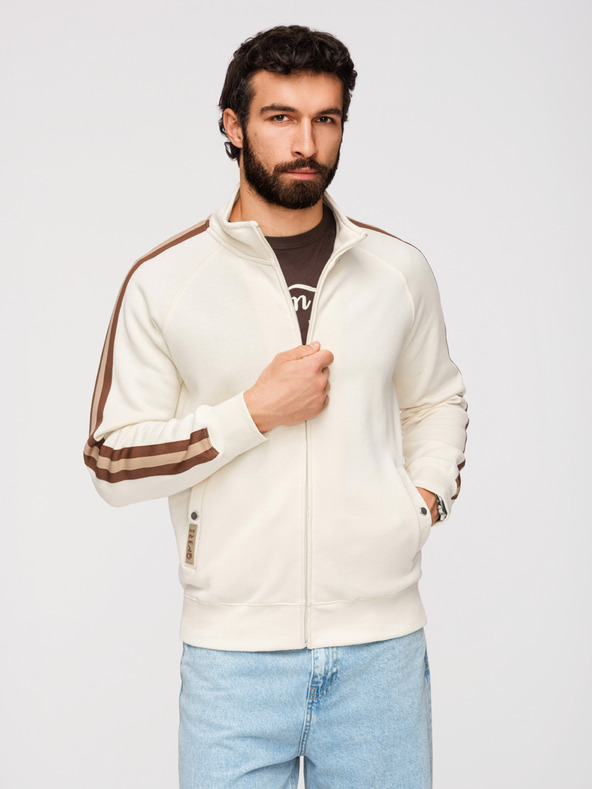 Ombre Clothing Pánska mikina s vysokým golierom a lemovaním - kremová V3 B1718 Ombre Clothing