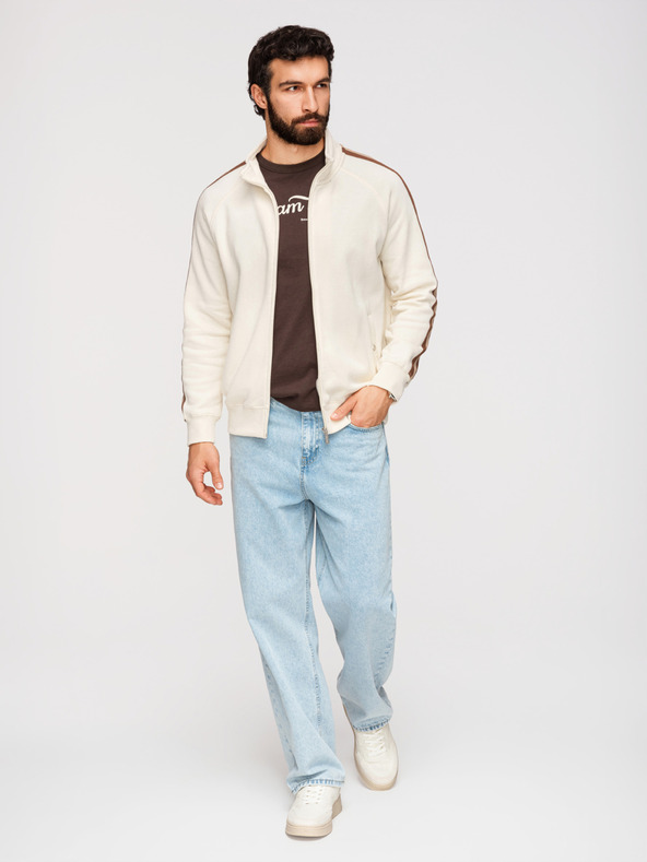 Ombre Clothing Pánska mikina s vysokým golierom a lemovaním - kremová V3 B1718 Ombre Clothing