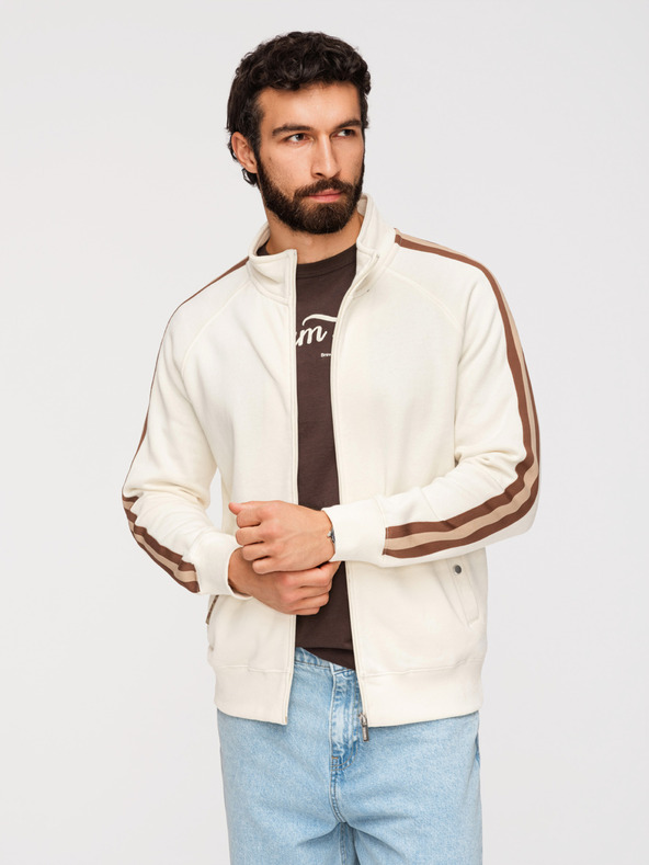 Ombre Clothing Pánska mikina s vysokým golierom a lemovaním - kremová V3 B1718 Ombre Clothing