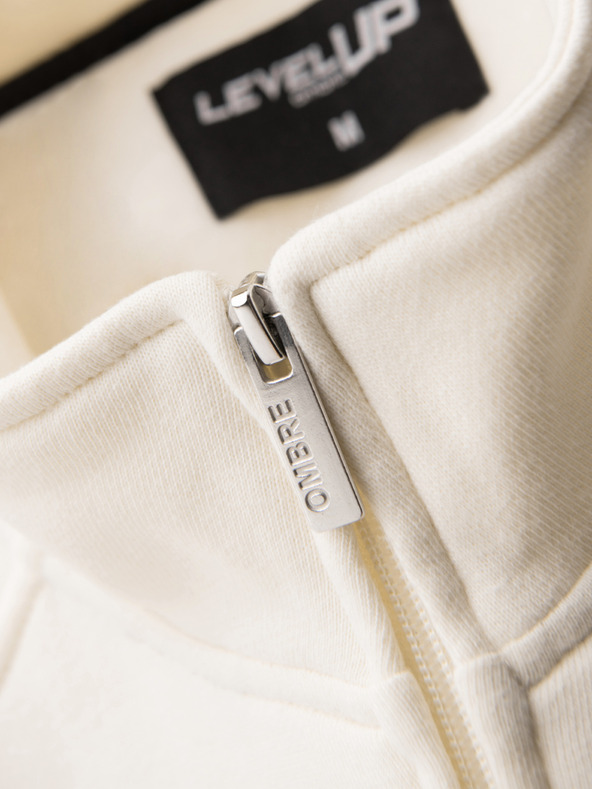 Ombre Clothing Pánska mikina s vysokým golierom a lemovaním - kremová V3 B1718 Ombre Clothing