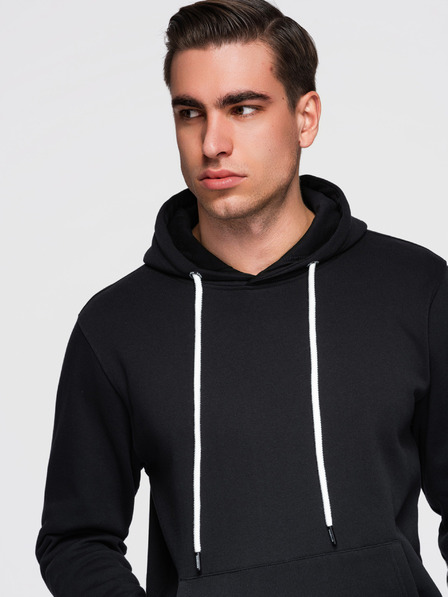 Ombre Clothing Pánska bavlnená mikina BASIC klokanka s kapucňou - čierna Ombre Clothing