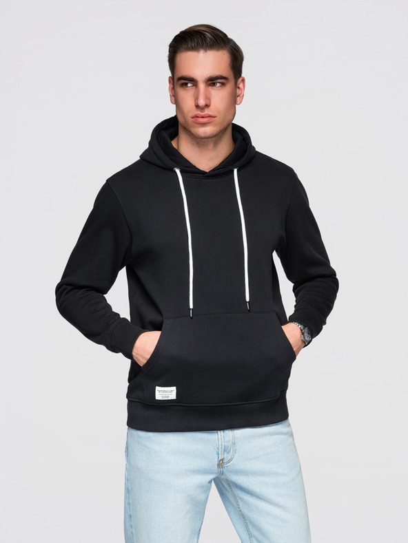 Ombre Clothing Pánska bavlnená mikina BASIC klokanka s kapucňou - čierna Ombre Clothing