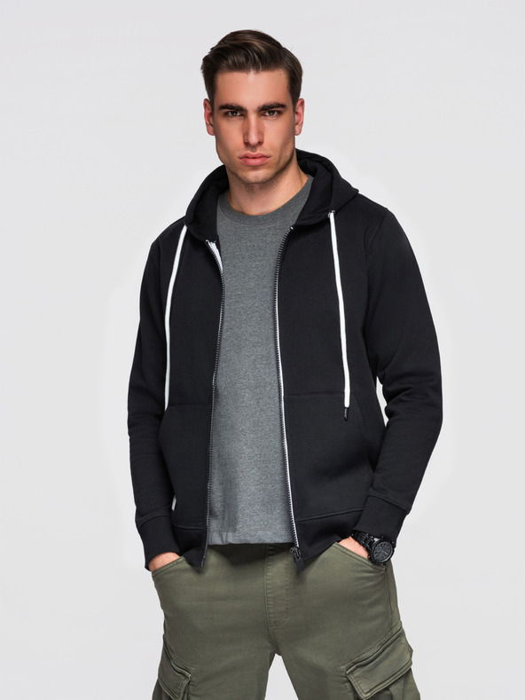 Ombre Clothing Pánska bavlnená elastická mikina BASIC s kapucňou - čierna V5 OM-SSBZ-0272 Ombre Clothing