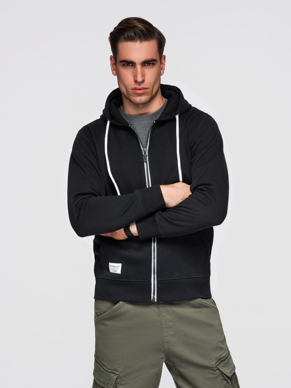 Ombre Clothing Pánska bavlnená elastická mikina BASIC s kapucňou - čierna V5 OM-SSBZ-0272 Ombre Clothing