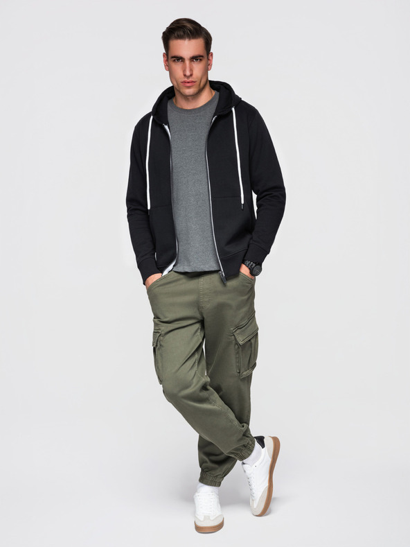 Ombre Clothing Pánska bavlnená elastická mikina BASIC s kapucňou - čierna V5 OM-SSBZ-0272 Ombre Clothing