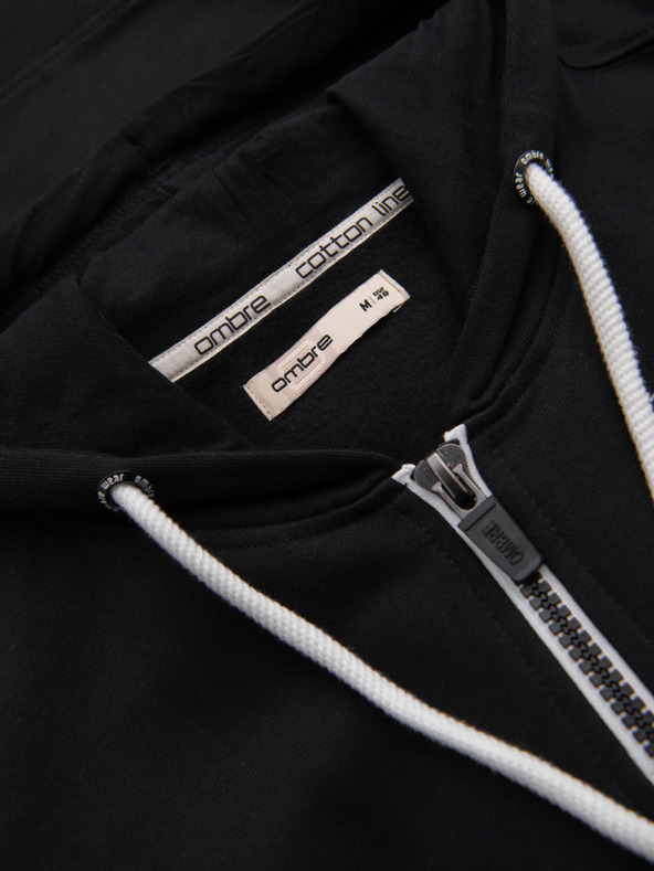 Ombre Clothing Pánska bavlnená elastická mikina BASIC s kapucňou - čierna V5 OM-SSBZ-0272 Ombre Clothing