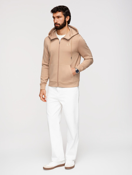 Ombre Clothing Pánska mikina bez gombíkov z hladkého úpletu - béžová V3 OM-SZBC-0196 Ombre Clothing