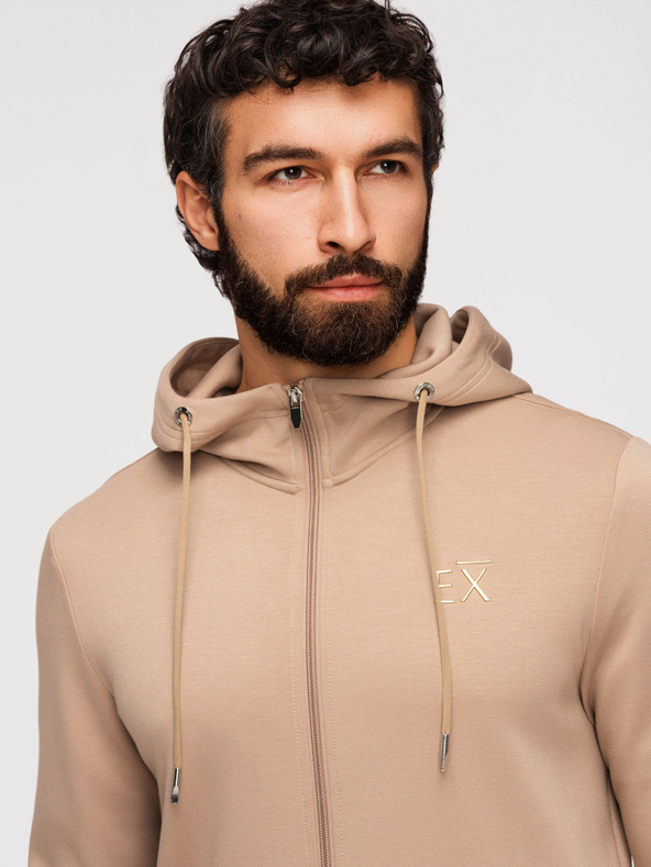 Ombre Clothing Pánska mikina bez gombíkov z hladkého úpletu - béžová V3 OM-SZBC-0196 Ombre Clothing