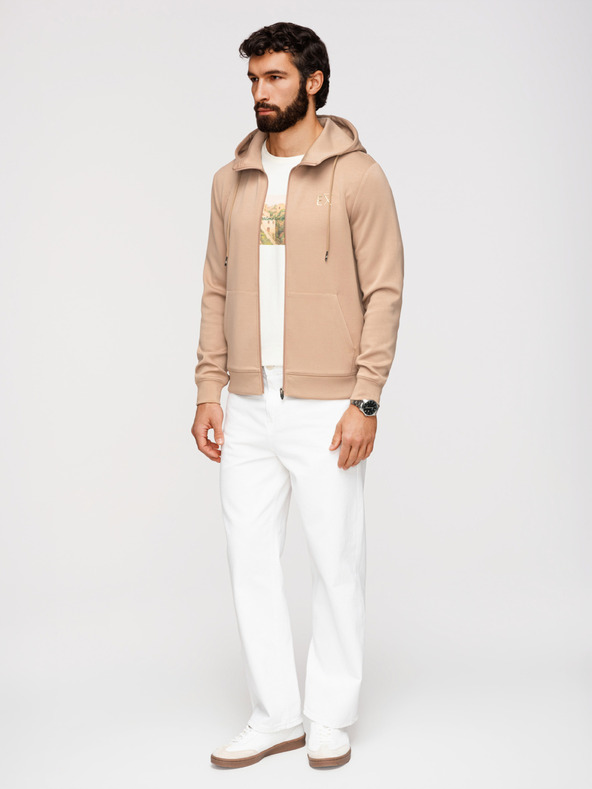 Ombre Clothing Pánska mikina bez gombíkov z hladkého úpletu - béžová V3 OM-SZBC-0196 Ombre Clothing