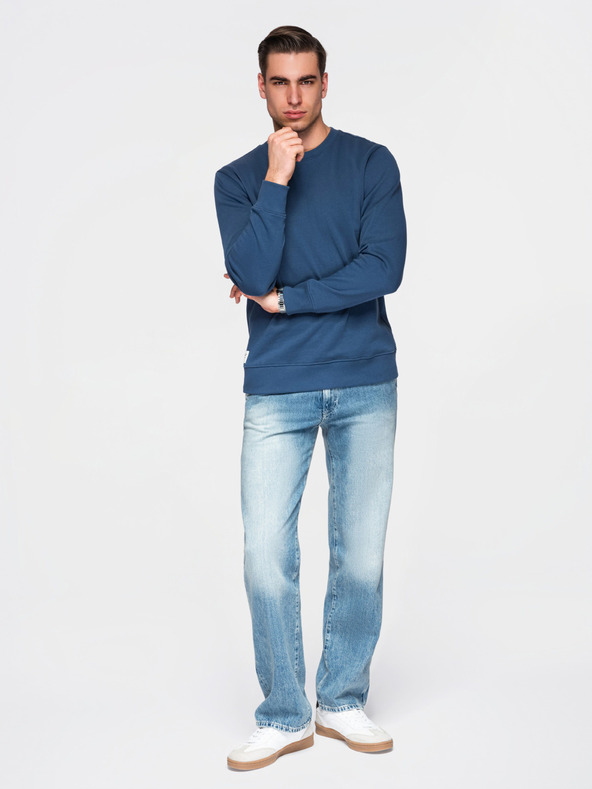 Ombre Clothing Pánska mikina BASIC s okrúhlym výstrihom - tmavě modrá Ombre Clothing