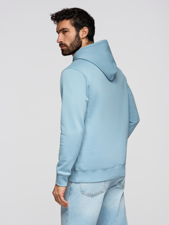 Ombre Clothing Pánska bavlnená mikina BASIC klokanová s kapucňou - modrá Ombre Clothing