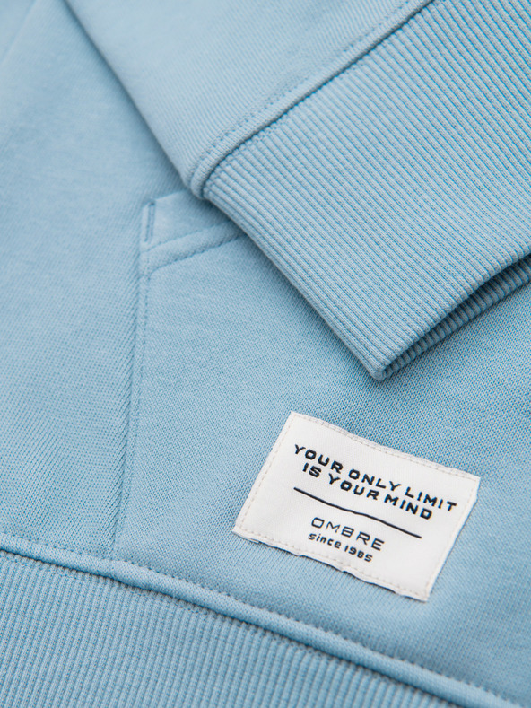 Ombre Clothing Pánska bavlnená mikina BASIC klokanová s kapucňou - modrá Ombre Clothing