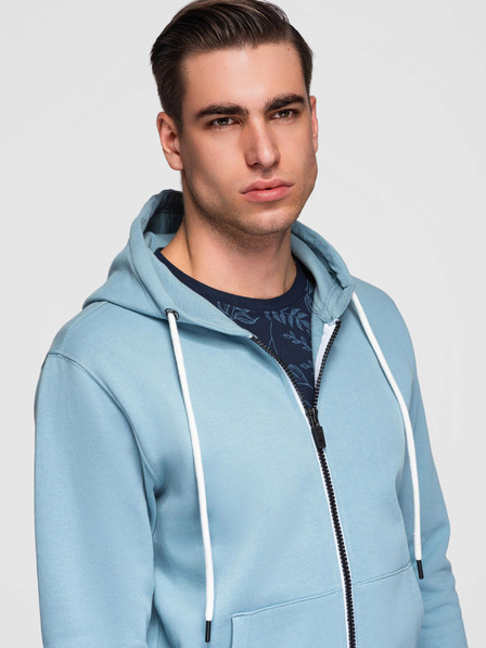 Ombre Clothing Pánska bavlnená elastická mikina BASIC s kapucňou - modrá V7 OM-SSBZ-0272 Ombre Clothing