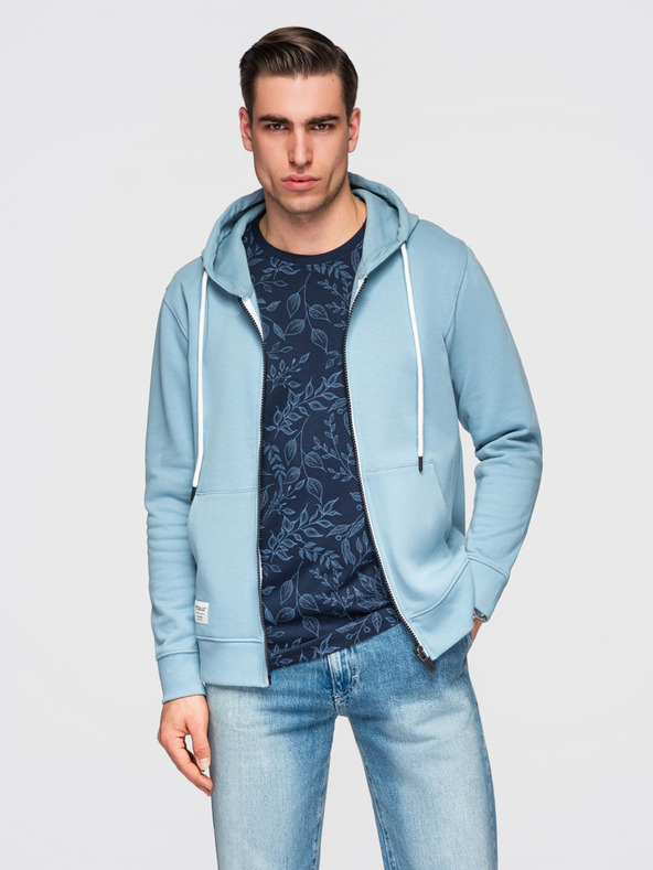 Ombre Clothing Pánska bavlnená elastická mikina BASIC s kapucňou - modrá V7 OM-SSBZ-0272 Ombre Clothing