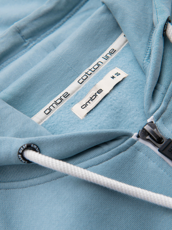 Ombre Clothing Pánska bavlnená elastická mikina BASIC s kapucňou - modrá V7 OM-SSBZ-0272 Ombre Clothing