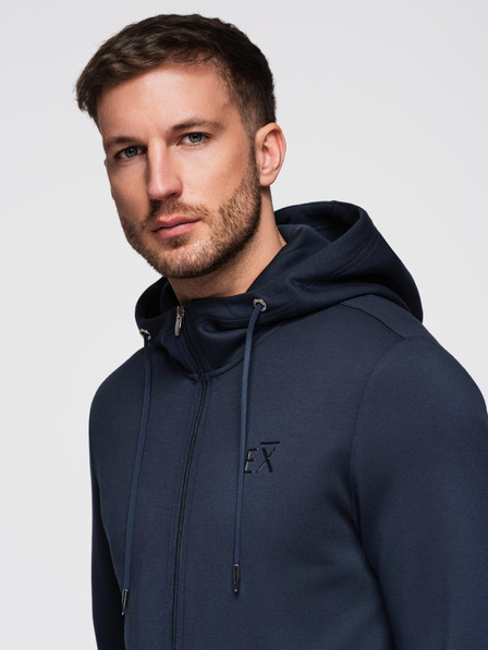 Ombre Clothing Pánska mikina s kapucňou z hladkého úpletu - tmavě modrá V4 OM-SZBC-0196 Ombre Clothing