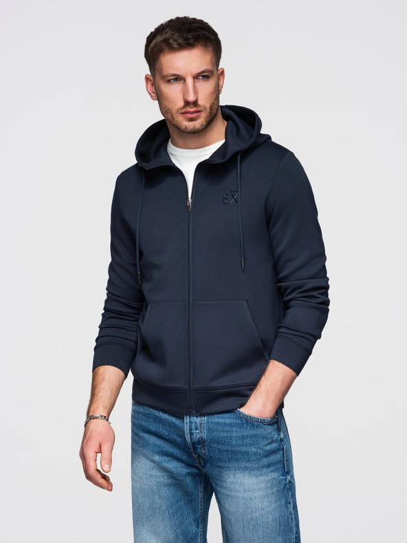 Ombre Clothing Pánska mikina s kapucňou z hladkého úpletu - tmavě modrá V4 OM-SZBC-0196 Ombre Clothing