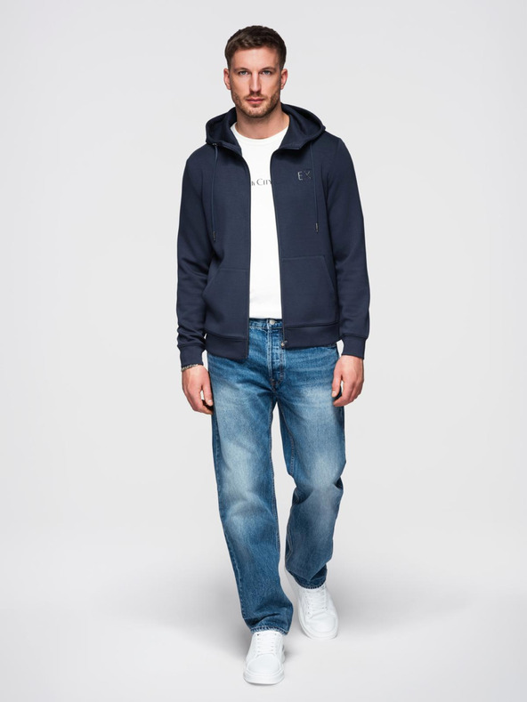 Ombre Clothing Pánska mikina s kapucňou z hladkého úpletu - tmavě modrá V4 OM-SZBC-0196 Ombre Clothing