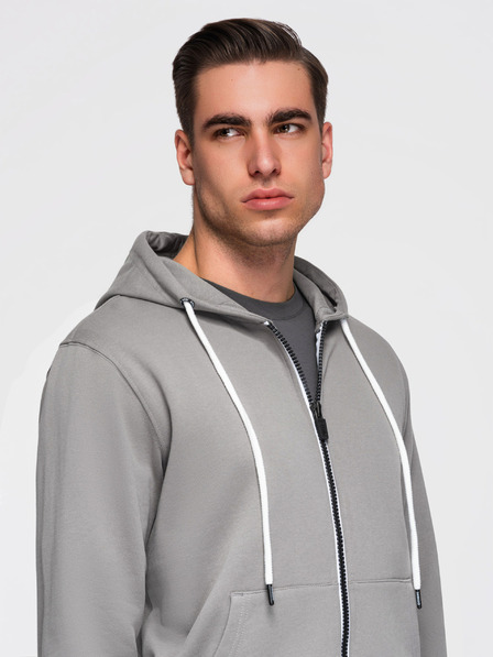 Ombre Clothing Pánska bavlnená mikina BASIC s kapucňou na zips - sivá V8 OM-SSBZ-0272 Ombre Clothing