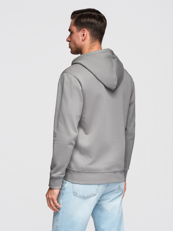 Ombre Clothing Pánska bavlnená mikina BASIC s kapucňou na zips - sivá V8 OM-SSBZ-0272 Ombre Clothing