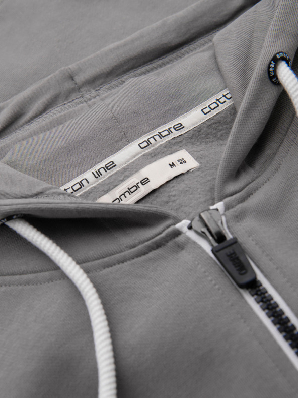 Ombre Clothing Pánska bavlnená mikina BASIC s kapucňou na zips - sivá V8 OM-SSBZ-0272 Ombre Clothing