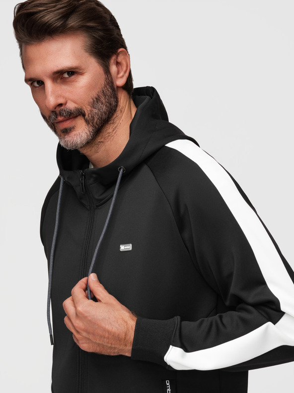 Ombre Clothing Pánska mikina na zips s kapucňou a lemovaním - čierna V1 B1717 Ombre Clothing