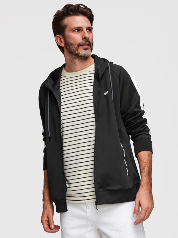 Ombre Clothing Pánska mikina na zips s kapucňou a lemovaním - čierna V1 B1717 Ombre Clothing