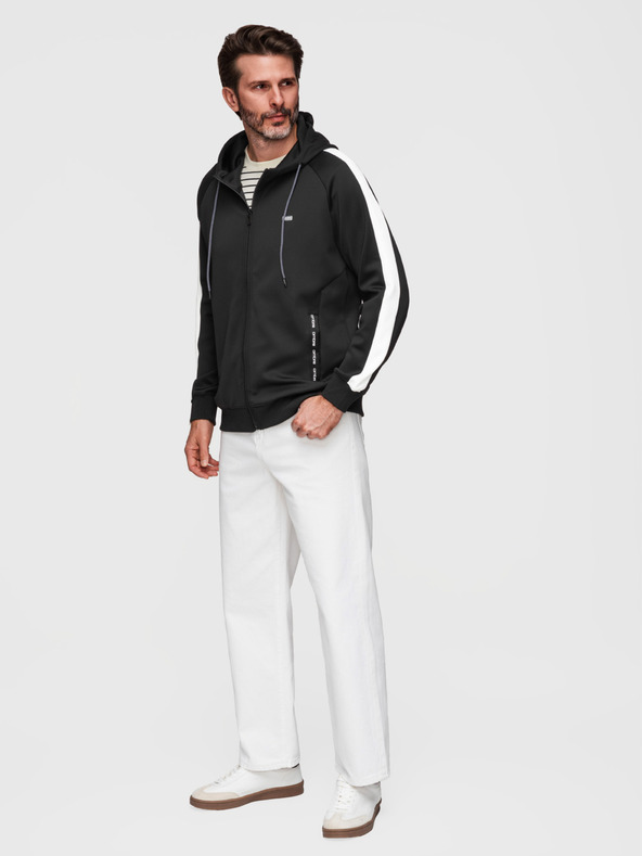 Ombre Clothing Pánska mikina na zips s kapucňou a lemovaním - čierna V1 B1717 Ombre Clothing