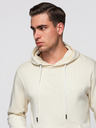 Ombre Clothing Pánska bavlnená mikina BASIC s klokankou a kapucňou - krémová Ombre Clothing